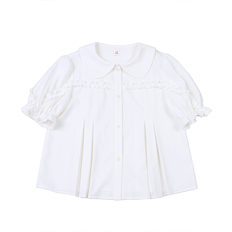 Doll collar white shirt  short-sleeved puff-sleeved shirt