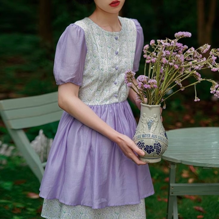 Dreamy purple iris flower waist dress