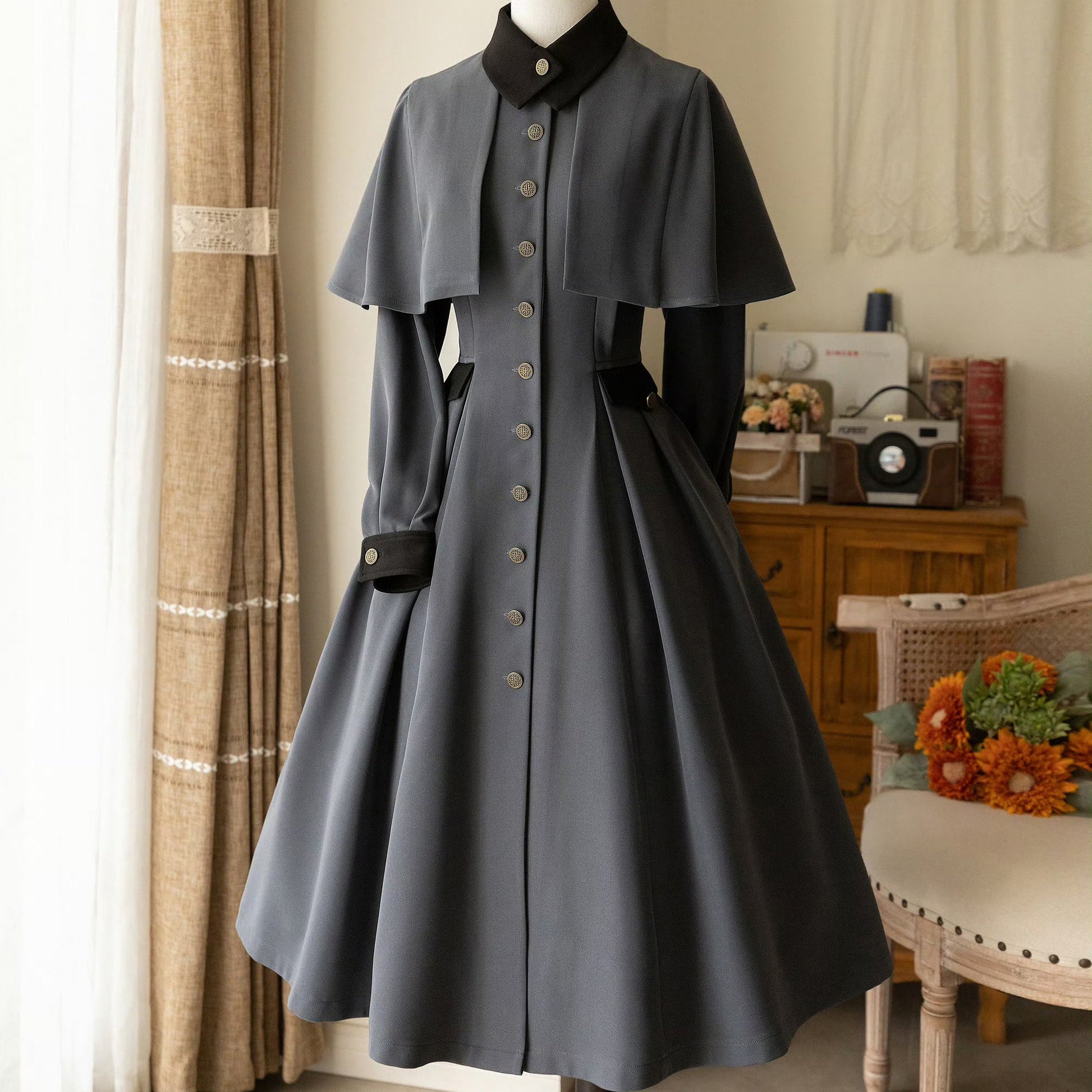 Mist witch classical coat dress and short cape (Dark gray) remulia Mist witch classical coat dress and short cape (Dark gray) remulia