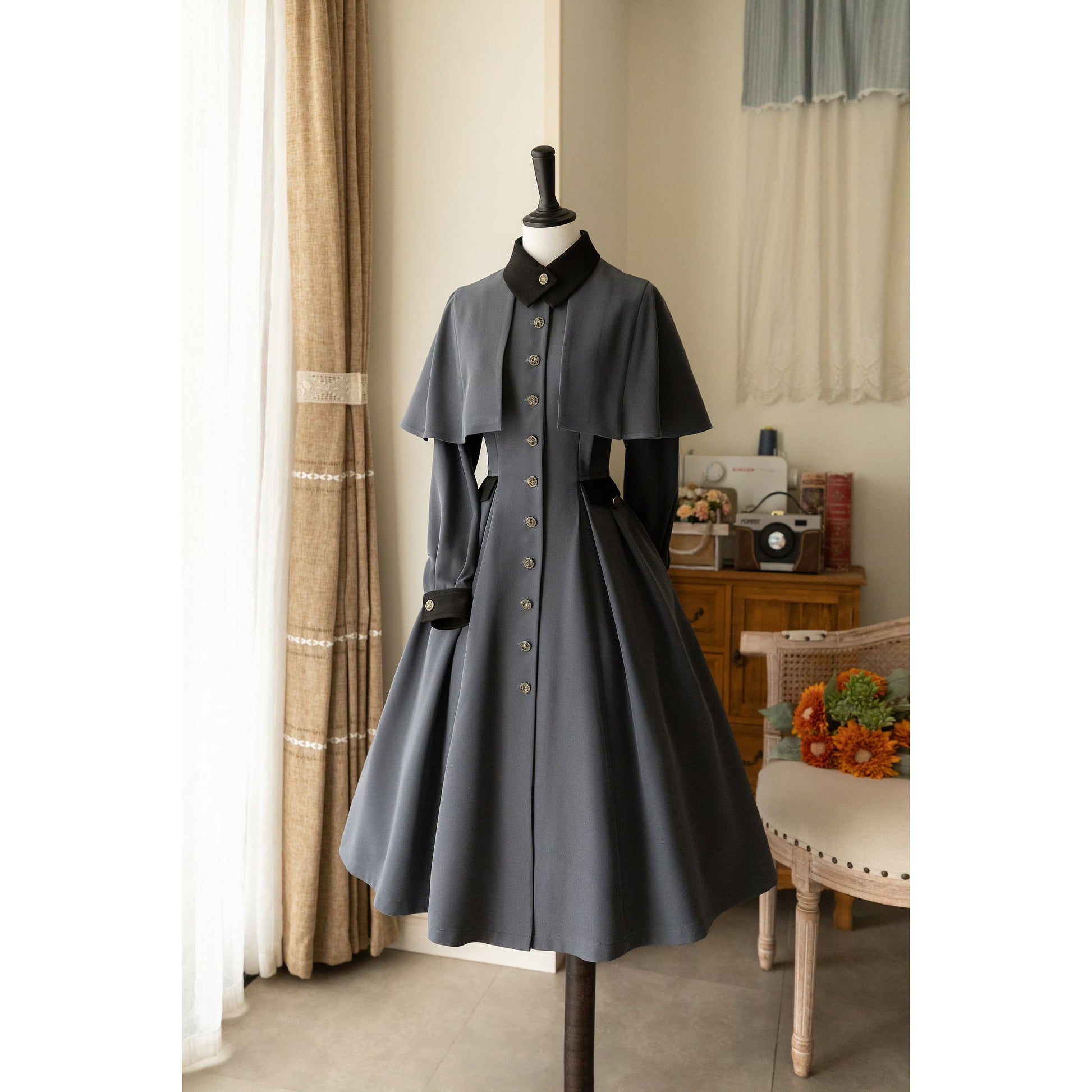 Mist witch classical coat dress and short cape (Dark gray) remulia Mist witch classical coat dress and short cape (Dark gray) remulia