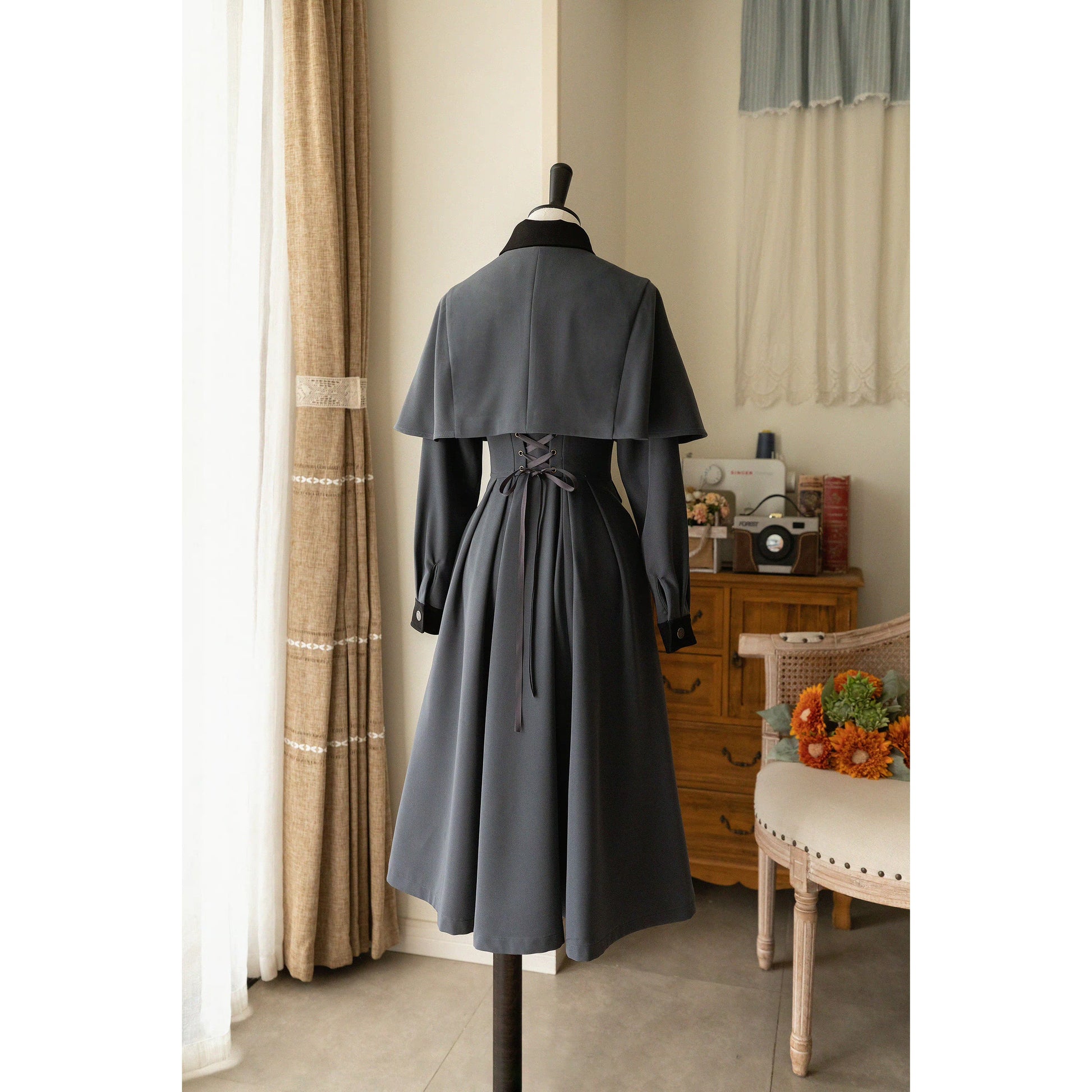 Mist witch classical coat dress and short cape (Dark gray) remulia Mist witch classical coat dress and short cape (Dark gray) remulia