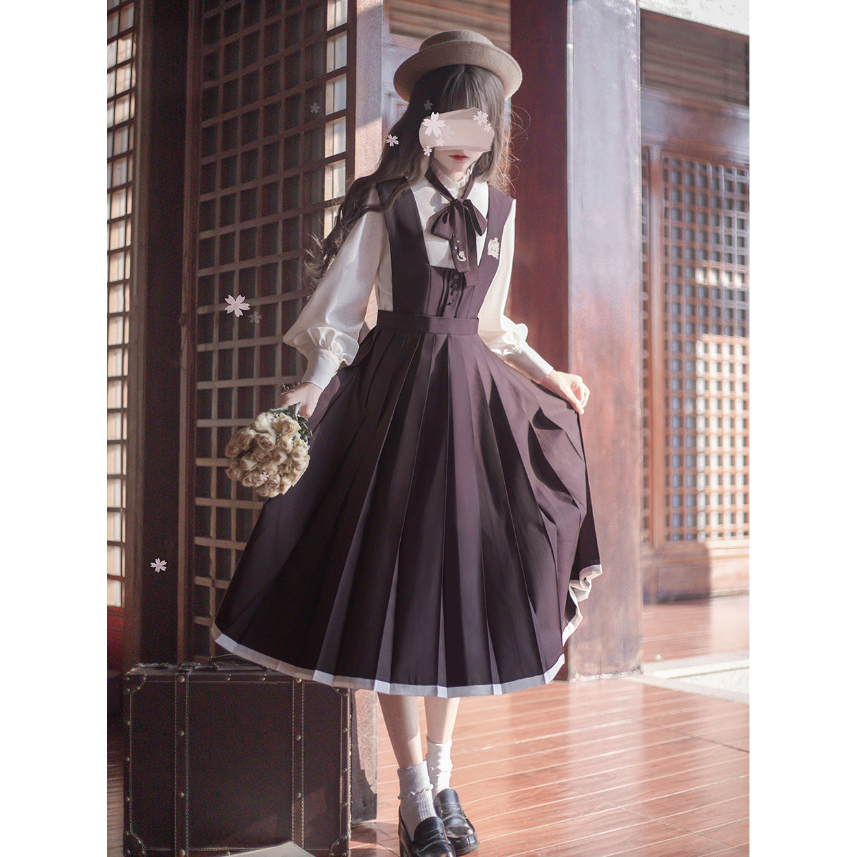 Dull purple court girl jumper skirt, blouse and cardigan（予約商品：30日以内に発送）