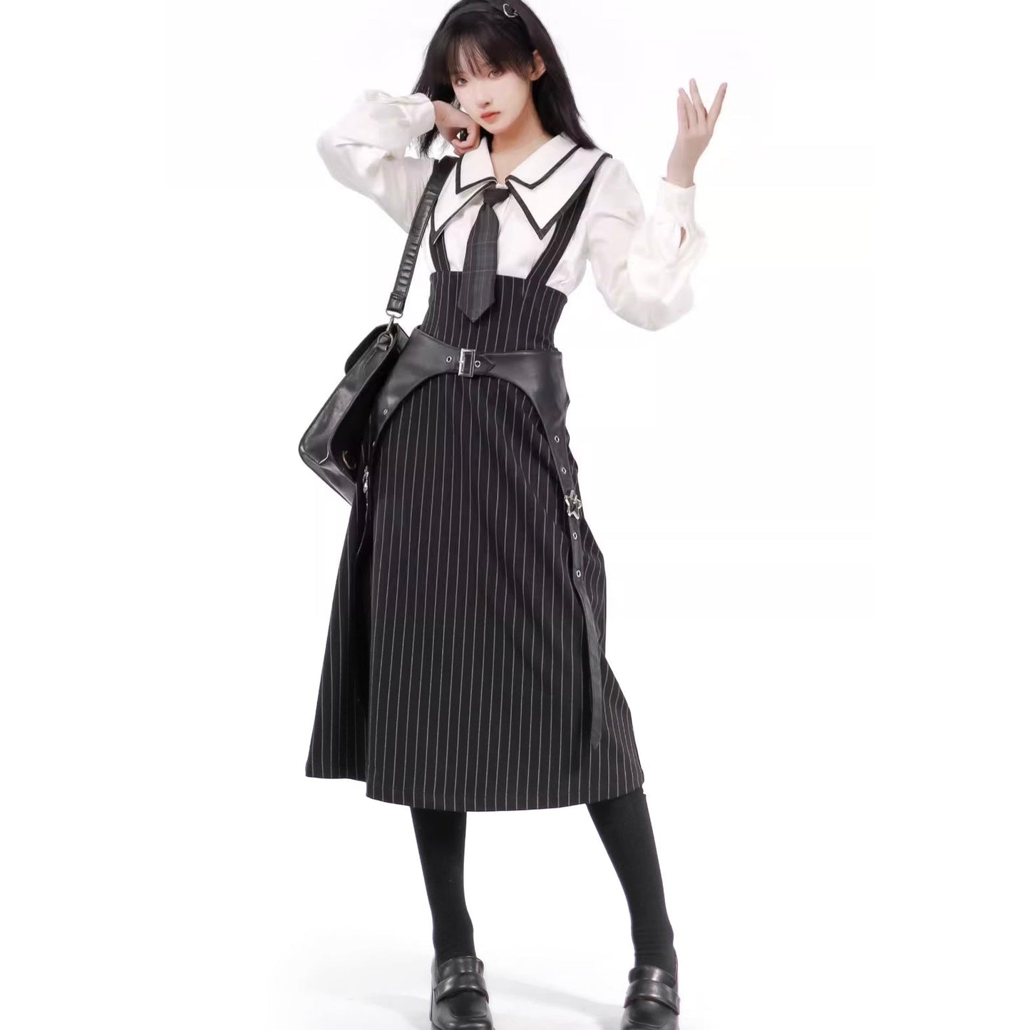 Black Striped Literary Girl Top and Bottoms