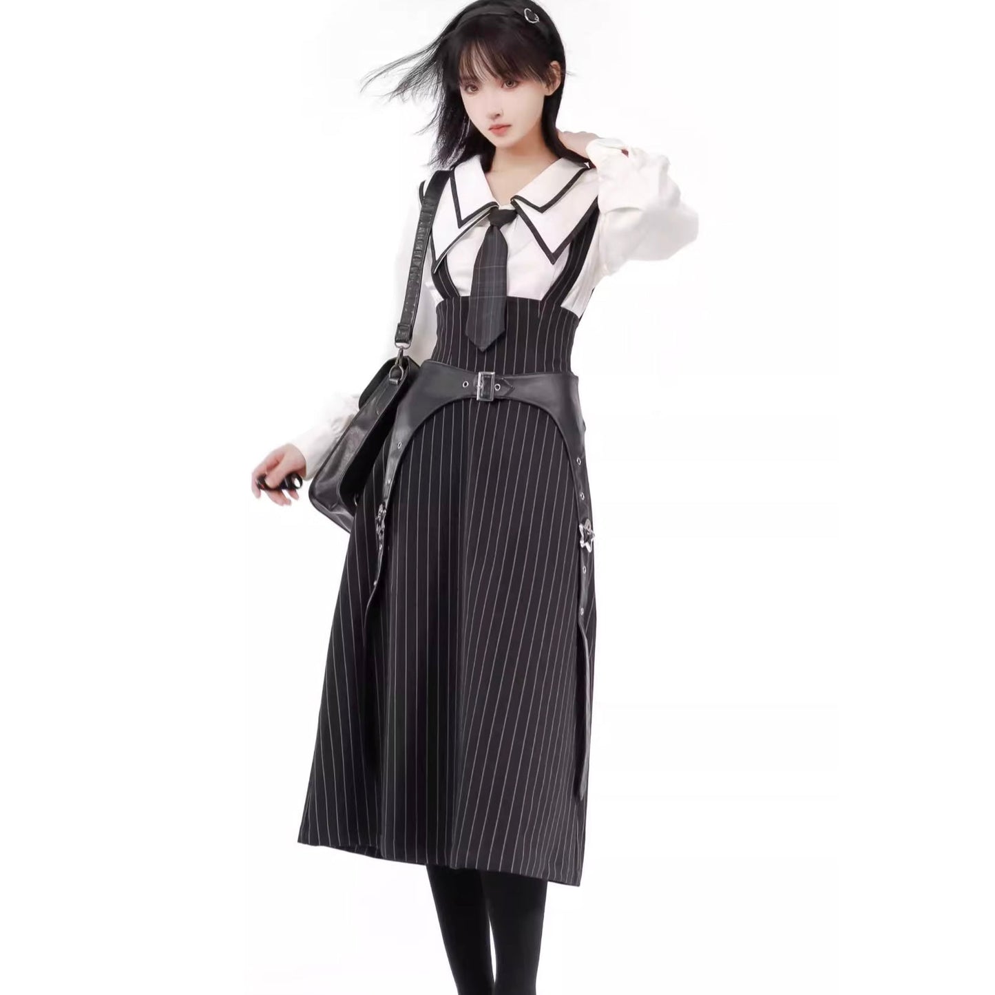 Black Striped Literary Girl Top and Bottoms
