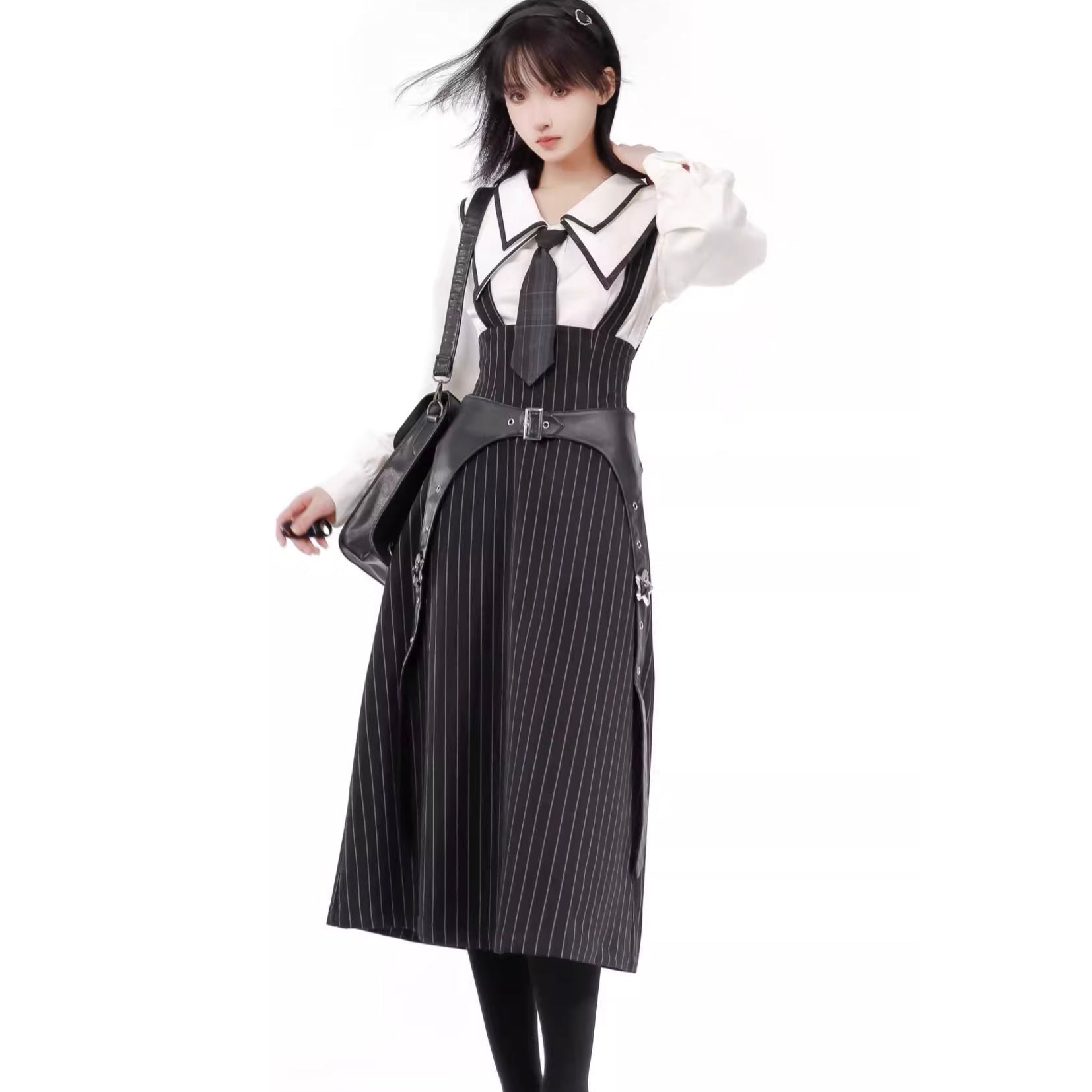Black Striped Literary Girl Top and Bottoms