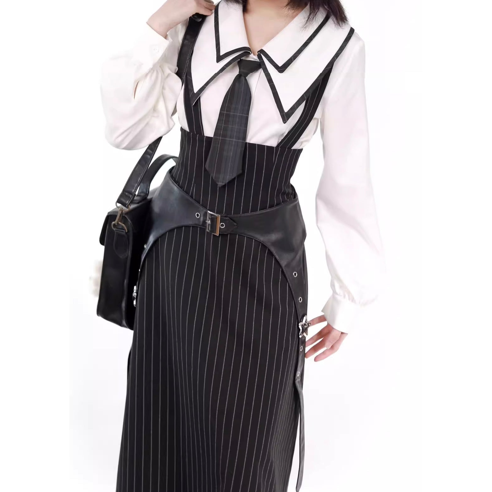 Black Striped Literary Girl Top and Bottoms
