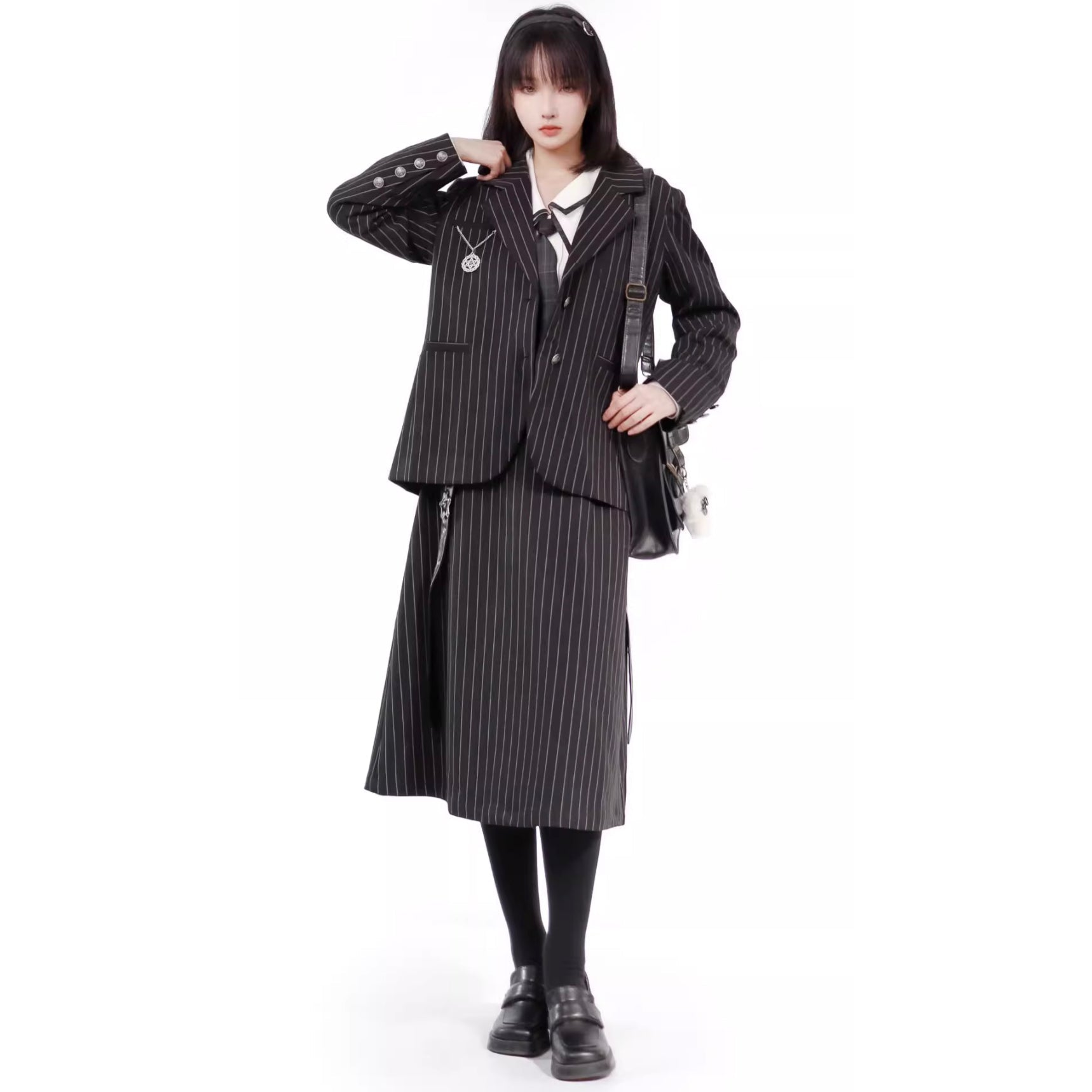 Black Striped Literary Girl Top and Bottoms