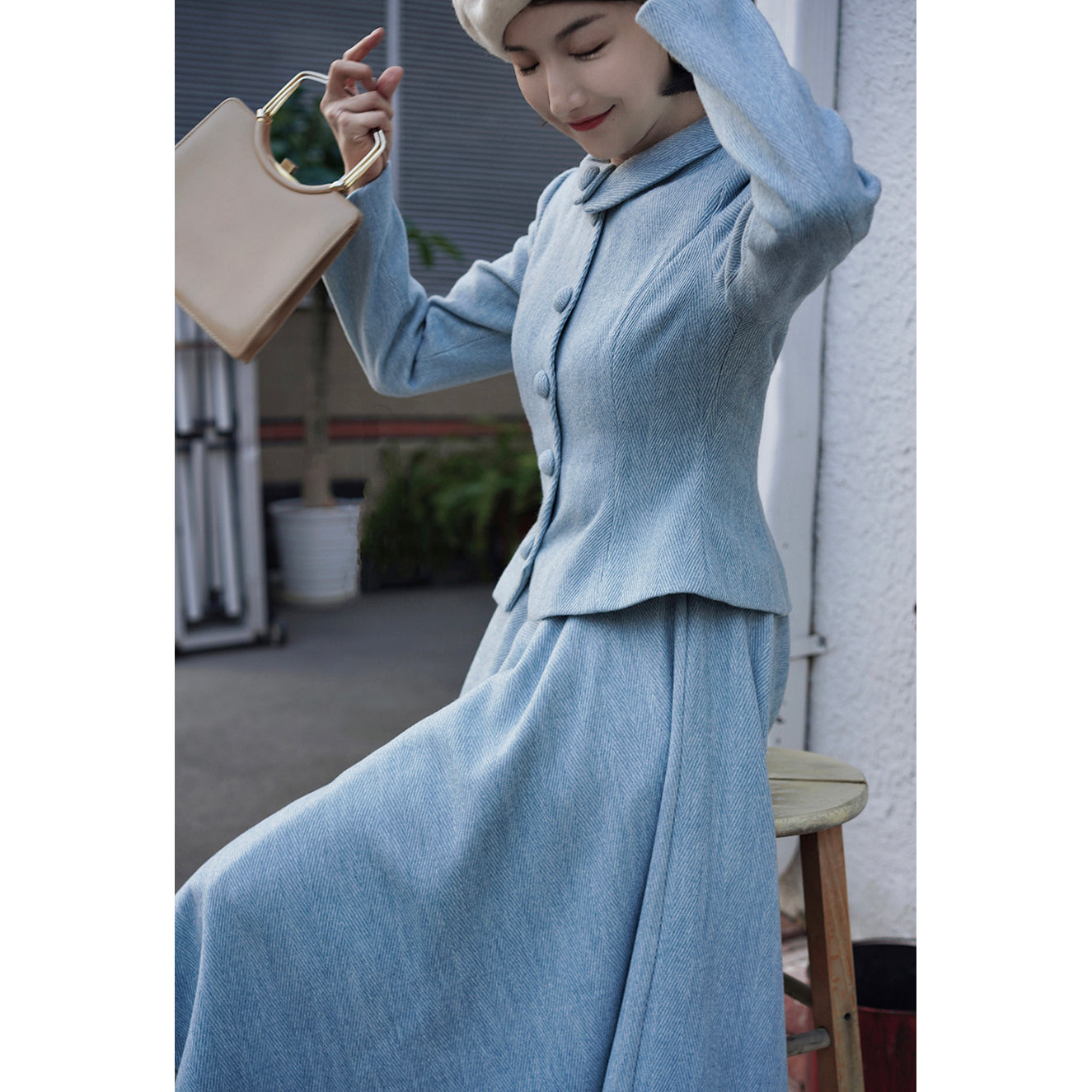 Light blue classic tweed jacket and tweed skirt – remulia