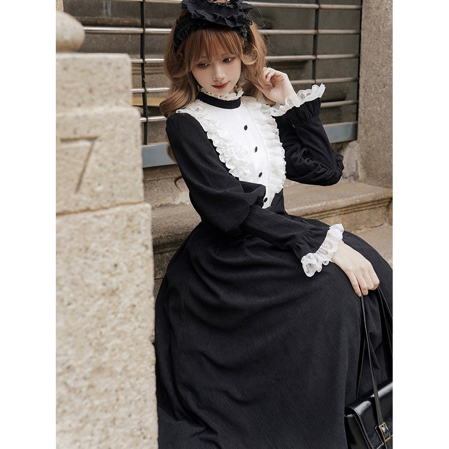 black maid dress Victorian Gothic S Black Victorian Dickens Era Period Frock Dress Gothic Steampunk Maid Theater Costume (Size Fitted French Maid Transform