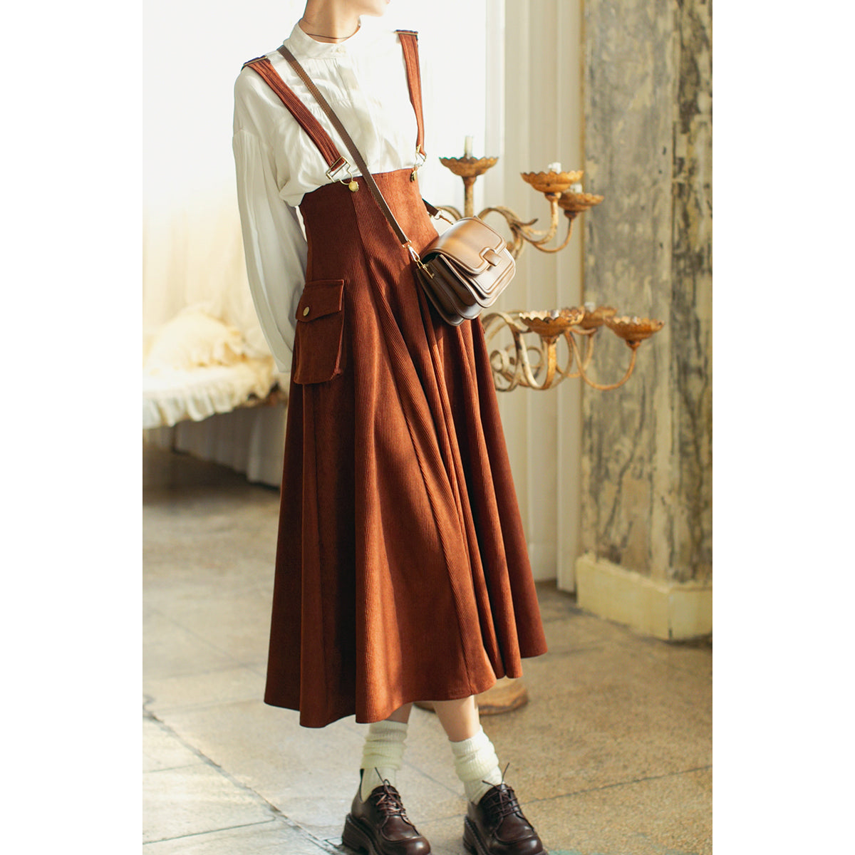 ladies corduroy jumper dress Flygo Women's Overall Pinafore Midi Skirt with Pockets(ArmyGreen-XS) at Amazon Women's Clothing store Details include an easy How to Make A Corduroy