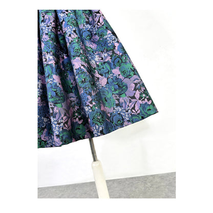 藍紫の花群集ヘップバーンスカート