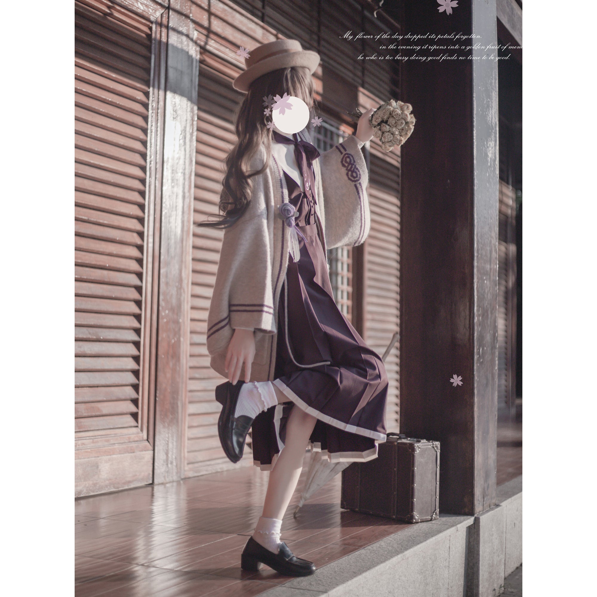 Dull purple court girl jumper skirt, blouse and cardigan（予約商品：30日以内に発送）