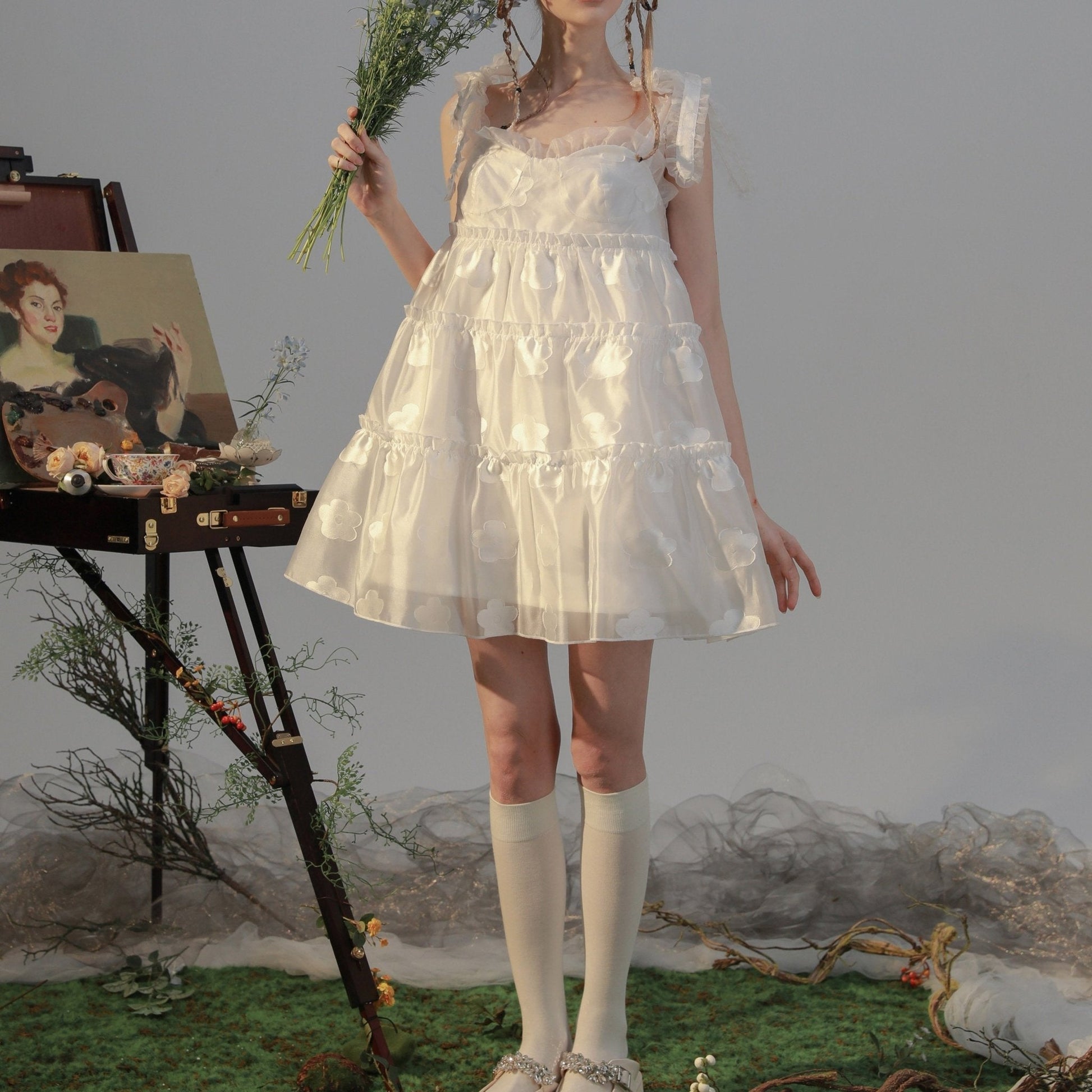 Elf petty dress translucent frilled doll skirt strap