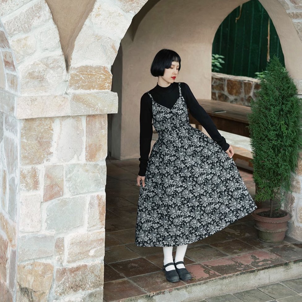 Retro French girl jacquard A-line cami dress remulia Retro French girl jacquard A-line cami dress remulia