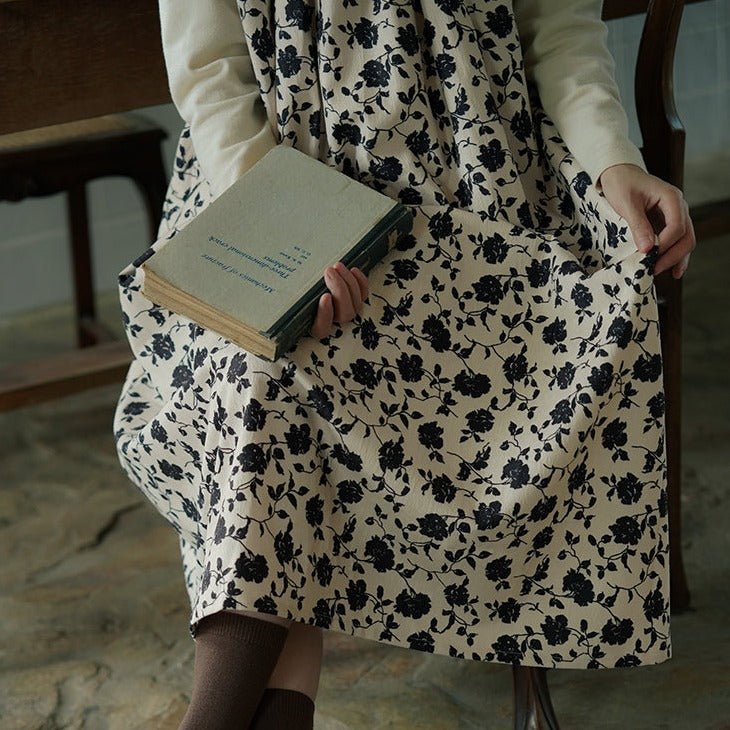 French retro print dress mid-length sleeveless vest skirt