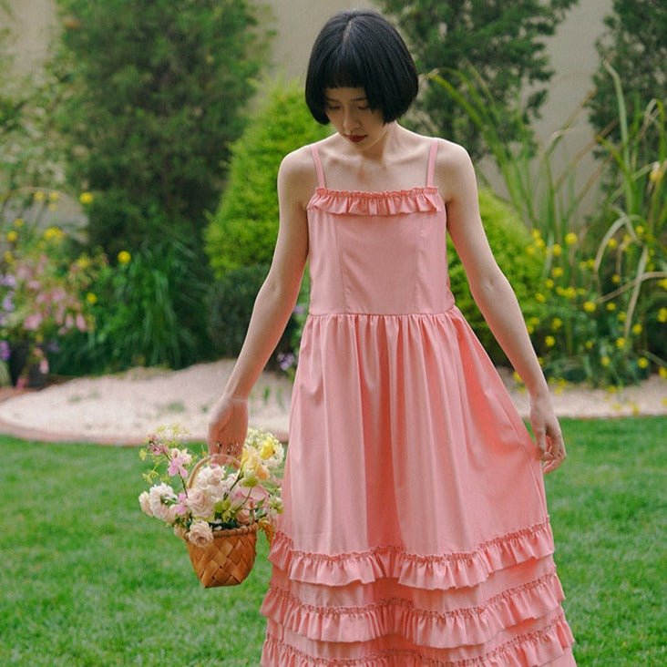 pink lace cami dress Sunflower Cutwork Lace Cami Maxi Dress in Light Pink Pink L