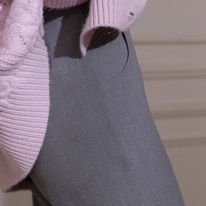 Gray handmade wool embellishment slightly stretch flared pants