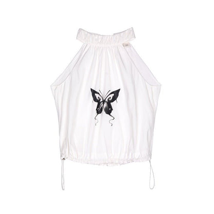 Halter Neck Vest Butterfly Print Sleeveless Camisole Top