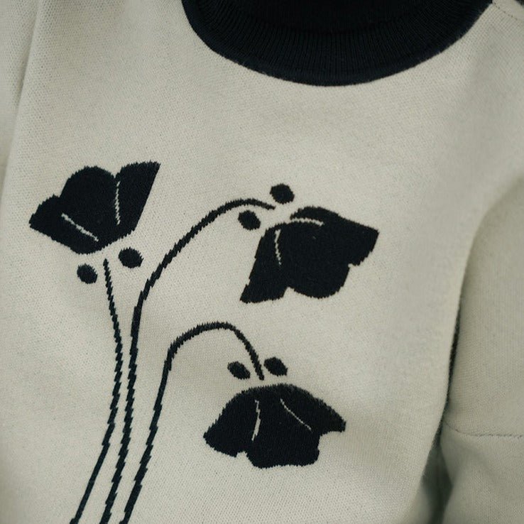 High collar lapel splicing knitted jacquard thick sweater