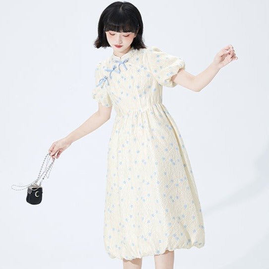 Improved cheongsam skirt temperament flower bud sleeve dress