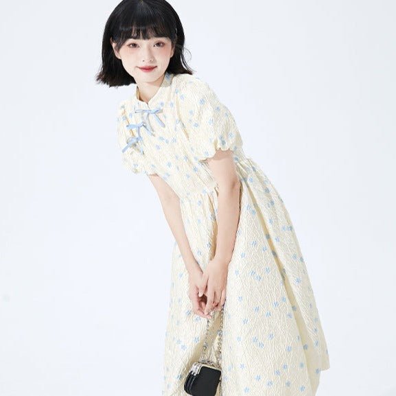 Improved cheongsam skirt temperament flower bud sleeve dress