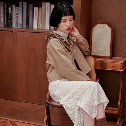 Japanese fungus lace tie straight loose short coat