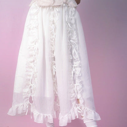 Lace strap bow petal elastic princess long skirt
