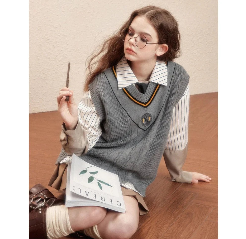 wizard school emblem oversized knit vest – remulia
