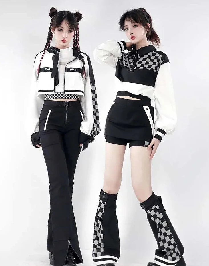 Monotone Checkerboard Girl Tops and Bottoms