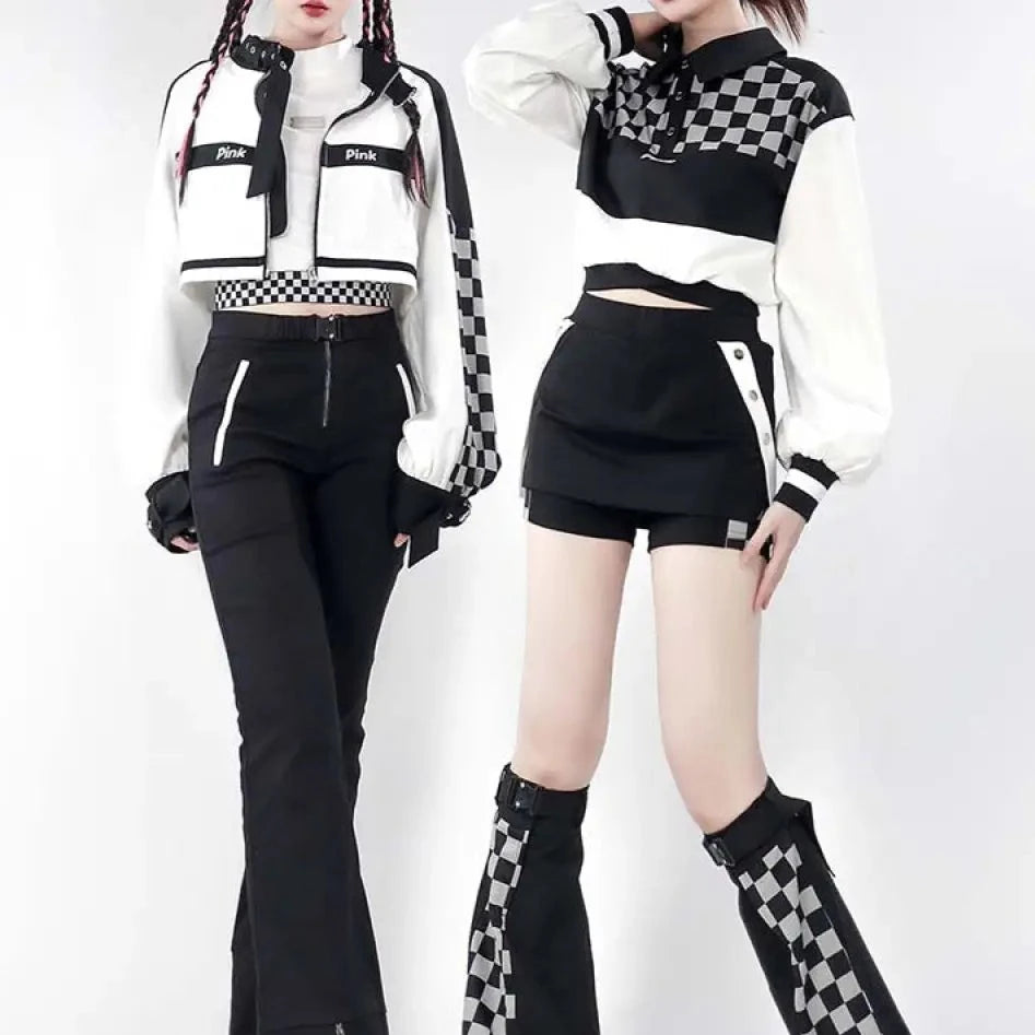 Monotone Checkerboard Girl Tops and Bottoms