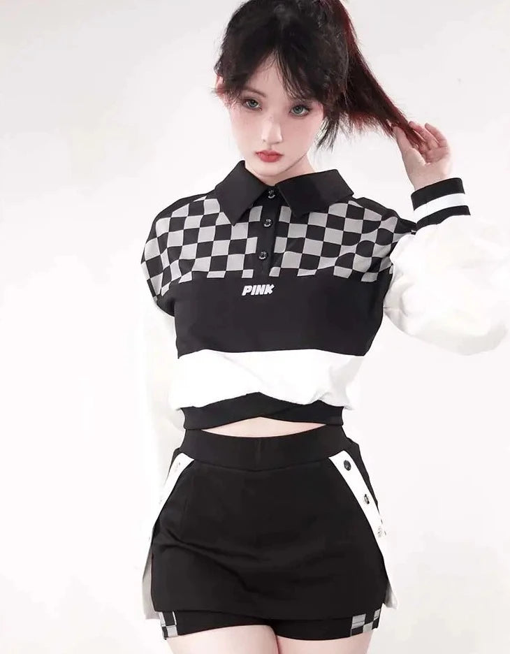 Monotone Checkerboard Girl Tops and Bottoms