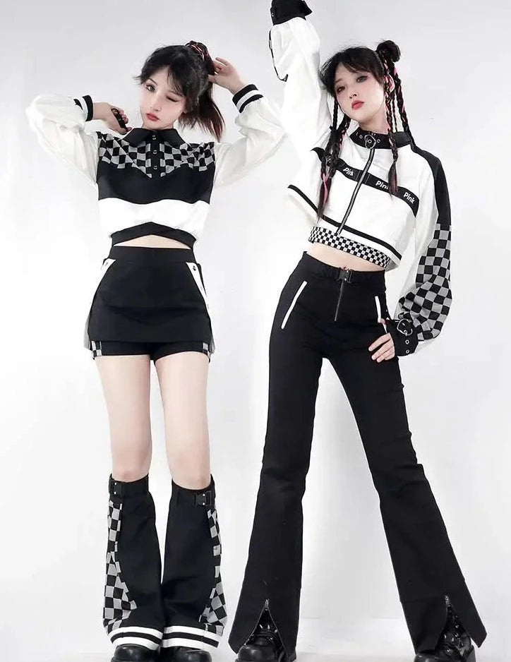 Monotone Checkerboard Girl Tops and Bottoms