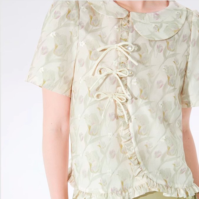 New Chinese style buckle printed short-sleeved shirt top
