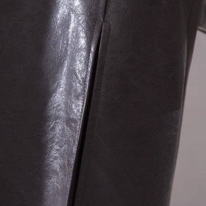 Oak dog gray brown leather split long skirt