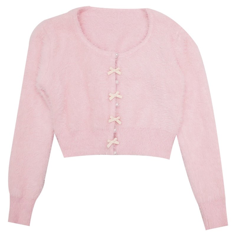 Pearl Ribbon Short Knit Sweater Cardigan