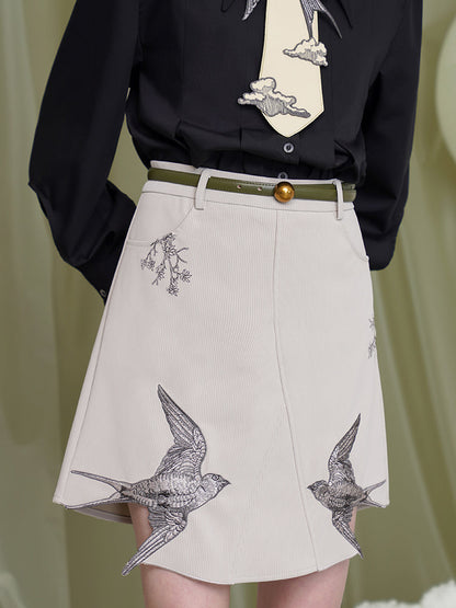 空の燕の刺繍ハーフスカート