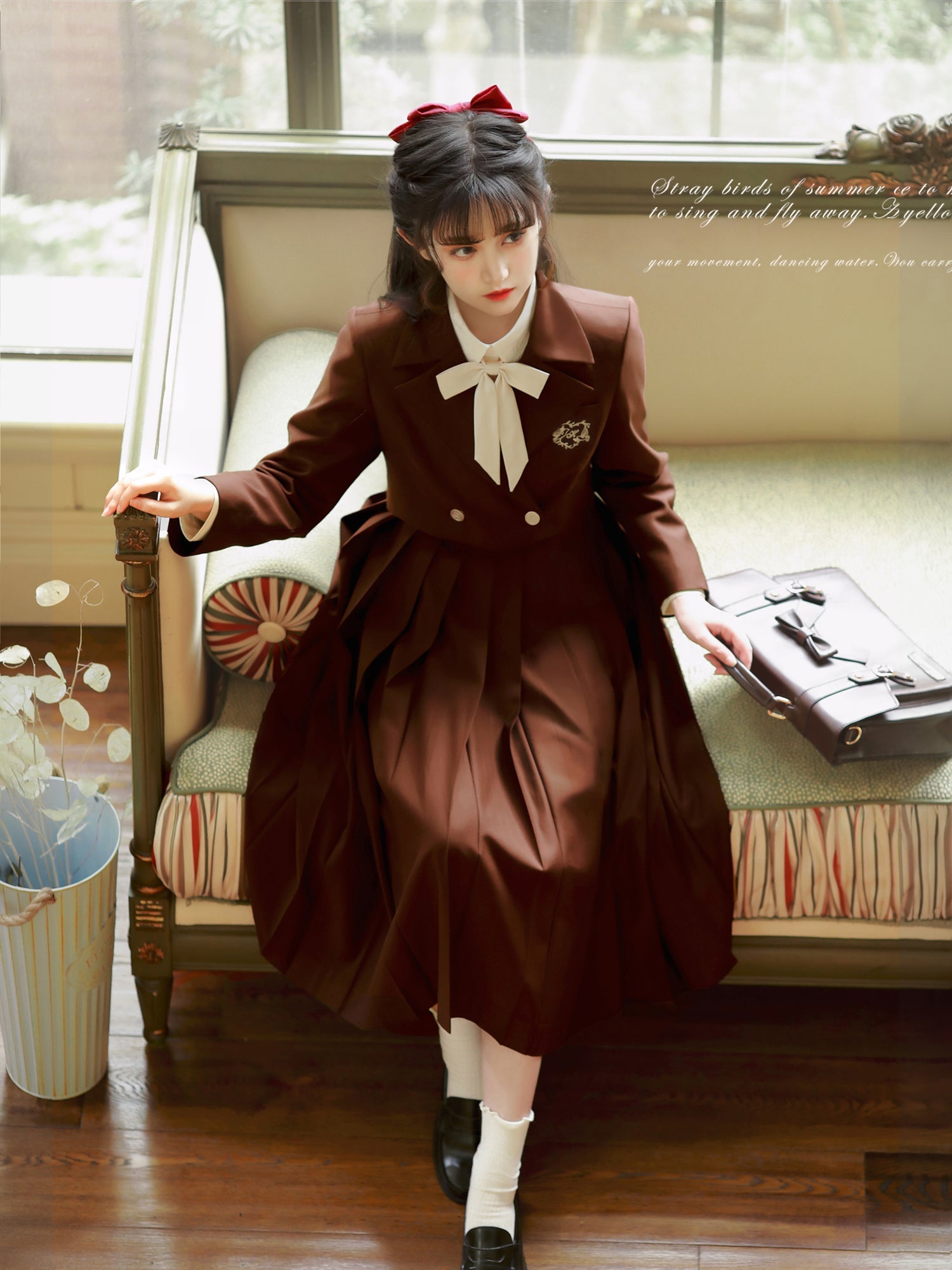 Dark brown literary girl classical jumper skirt ＆ short jacket