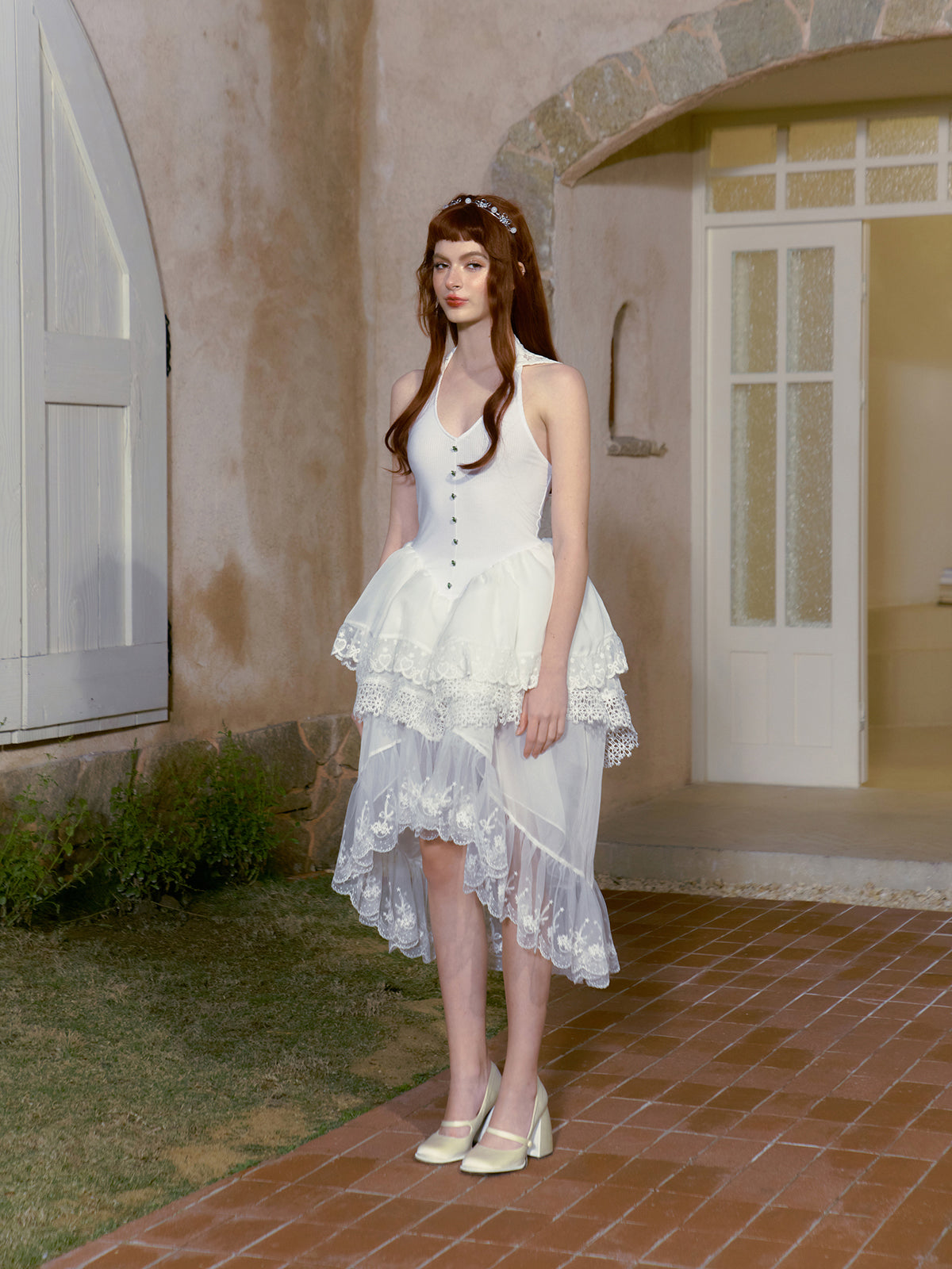 Pure white embroidered elegant flare dress remulia Pure white embroidered elegant flare dress remulia