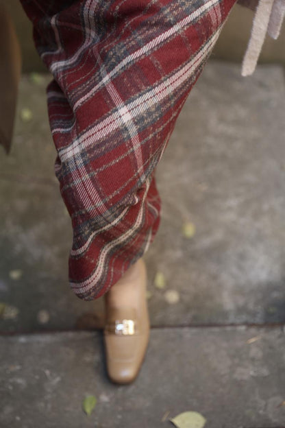 深紅の斜め格子縞レトロスカート