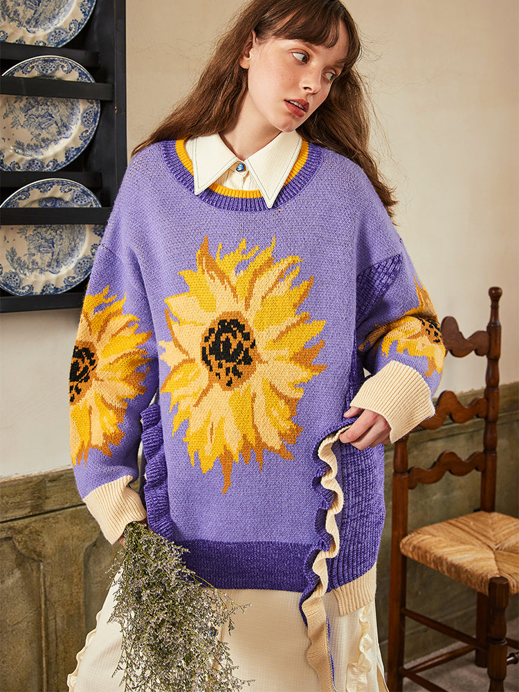 sunflower oil painting knit sweater