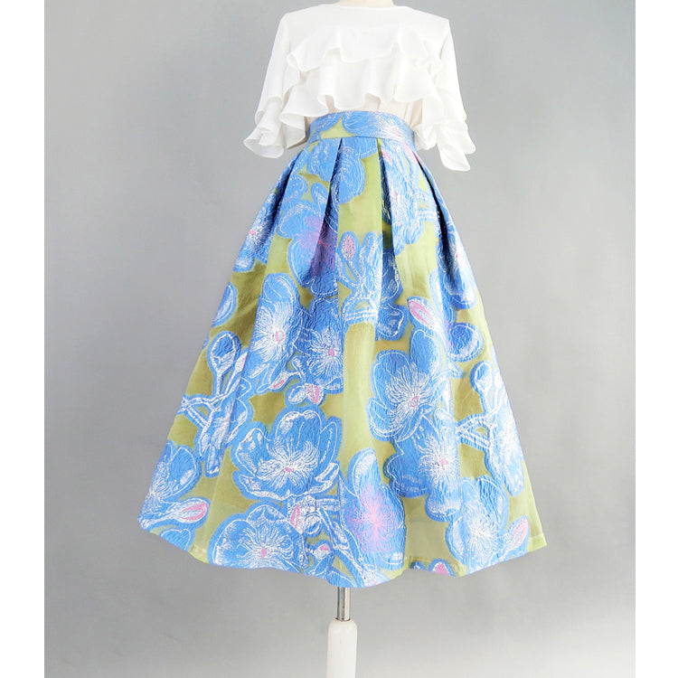 Colorful floral outlet midi skirt