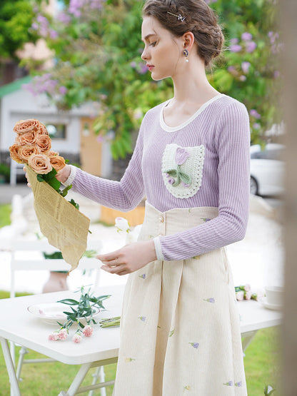 チューリップの花編みスリムニット