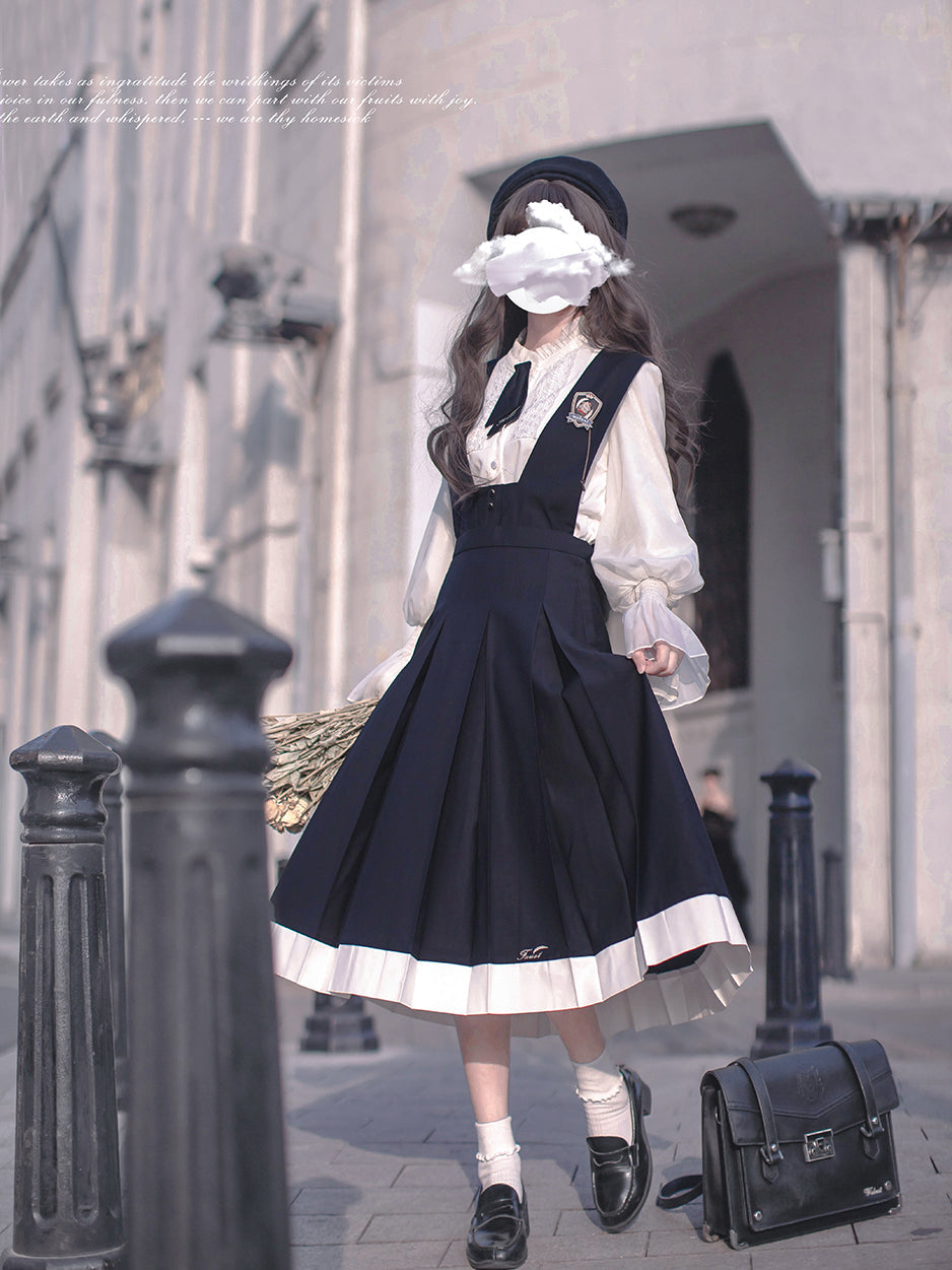 navy blue literary girl jumper skirt and blouse – remulia