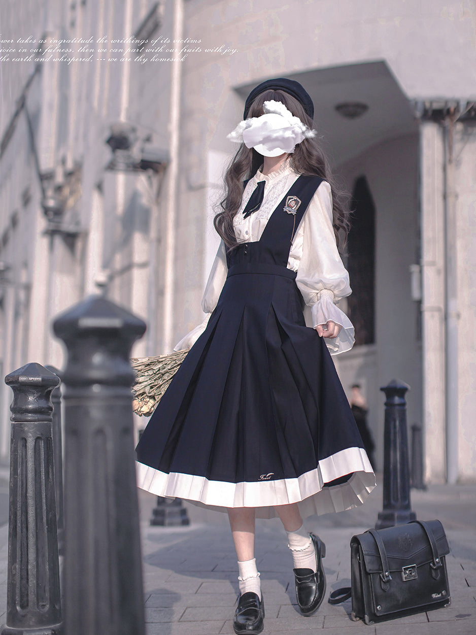 black jumper dress with white shirt White boots with a mini jumper dress
