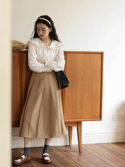 British girl high waist pleated skirt