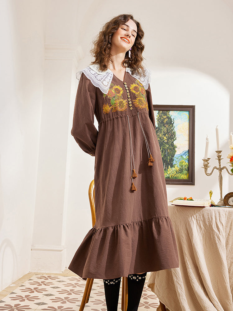 Embroidered sunflower long dress remulia Embroidered sunflower long dress remulia
