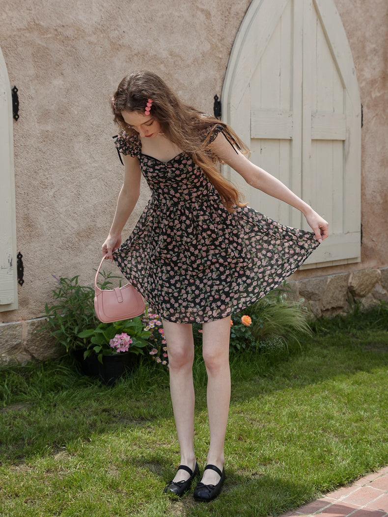 rose garden mini dress Moonlit Rose Garden Jacquard Mini Dress M / Black