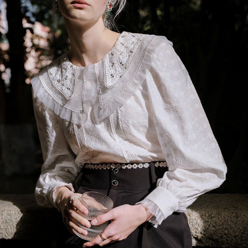 flower embroidery collar blouse ???? - www.psoeolivenza.org