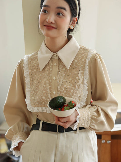 floral embroidery french retro blouse