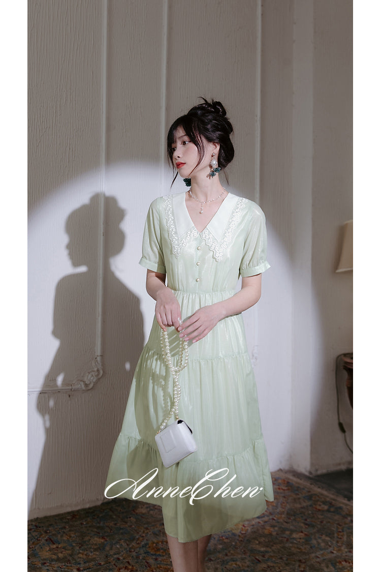 Light green embroidered collar French dress remulia Light green embroidered collar French dress remulia